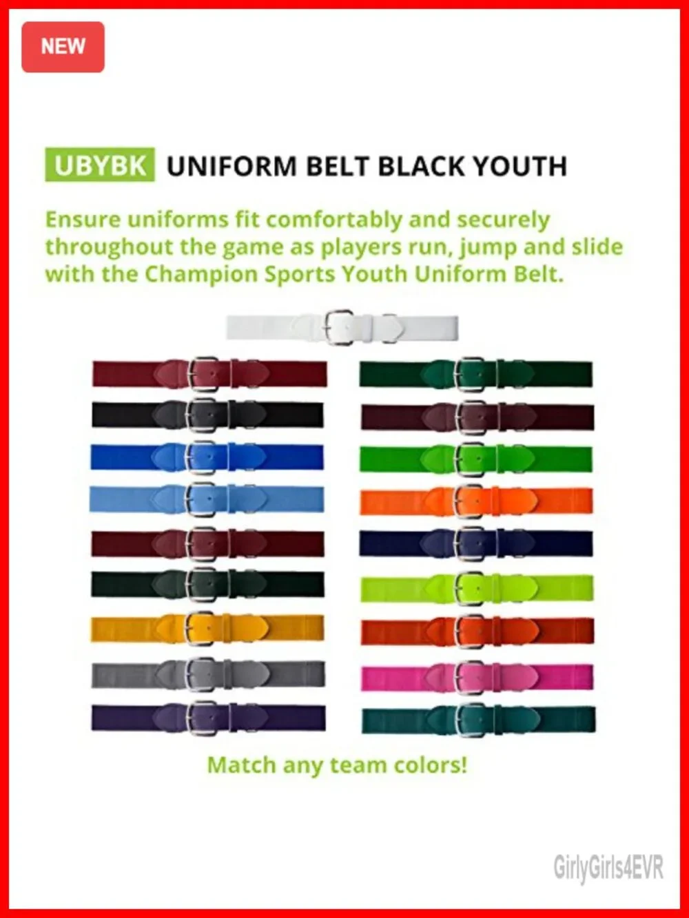 Stretch Elastic Nylon Uniform Belt for Baseball & Softball, Adjustable Metal
